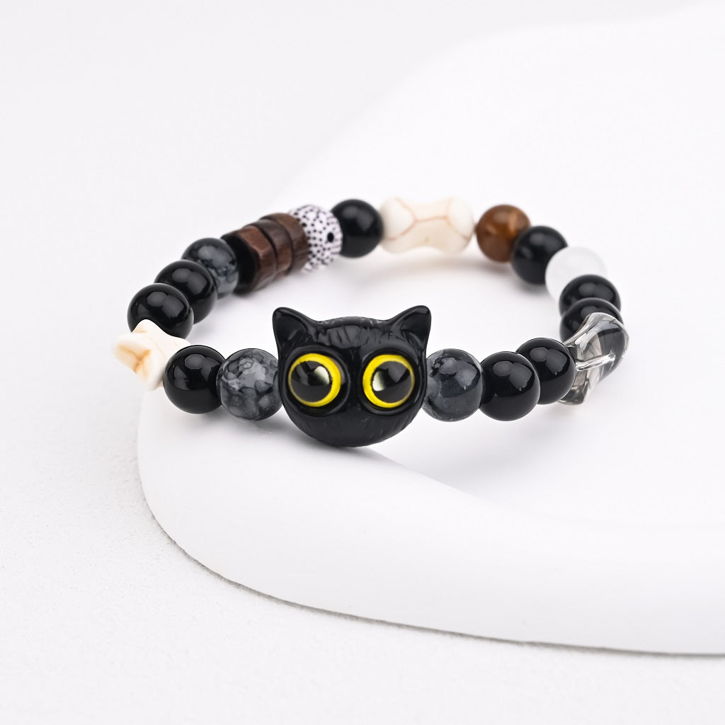Black Sesame Ceramic Cat Bracelets