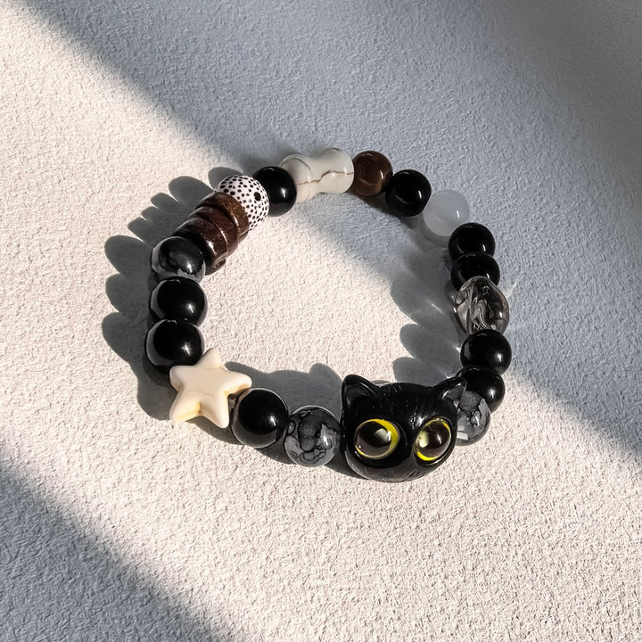 Black Sesame Ceramic Cat Bracelets