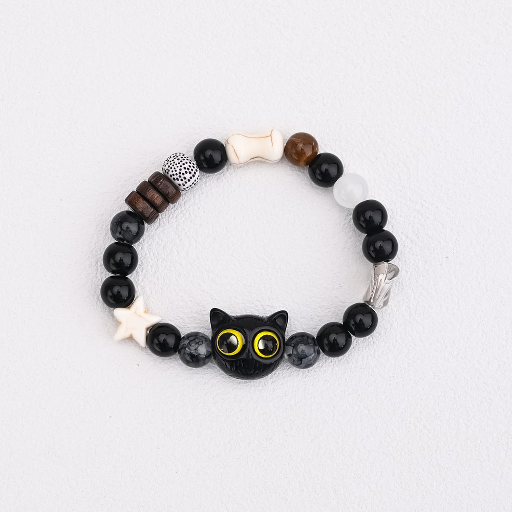 Black Sesame Ceramic Cat Bracelets