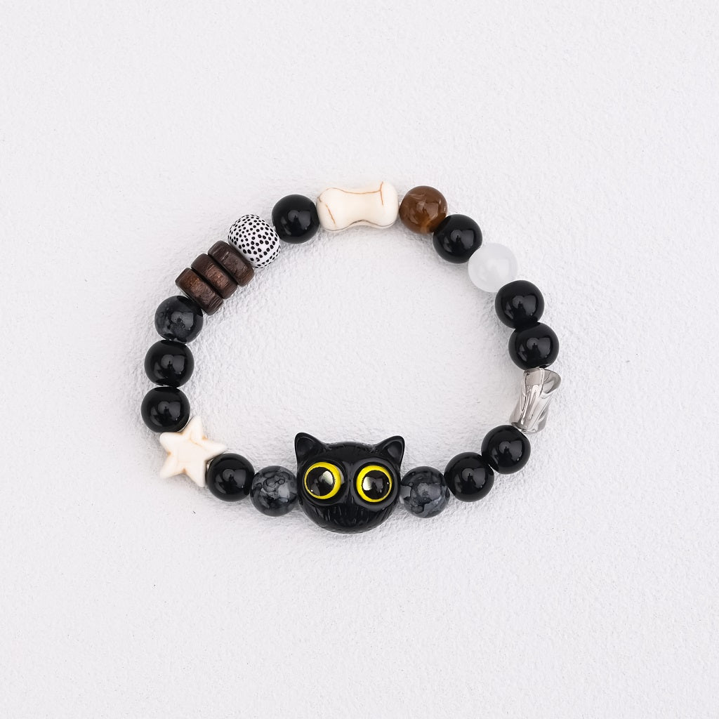Black Sesame Ceramic Cat Bracelets