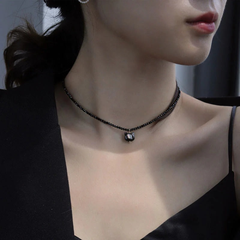Black Spinel Cat Shell Bracelet Necklace