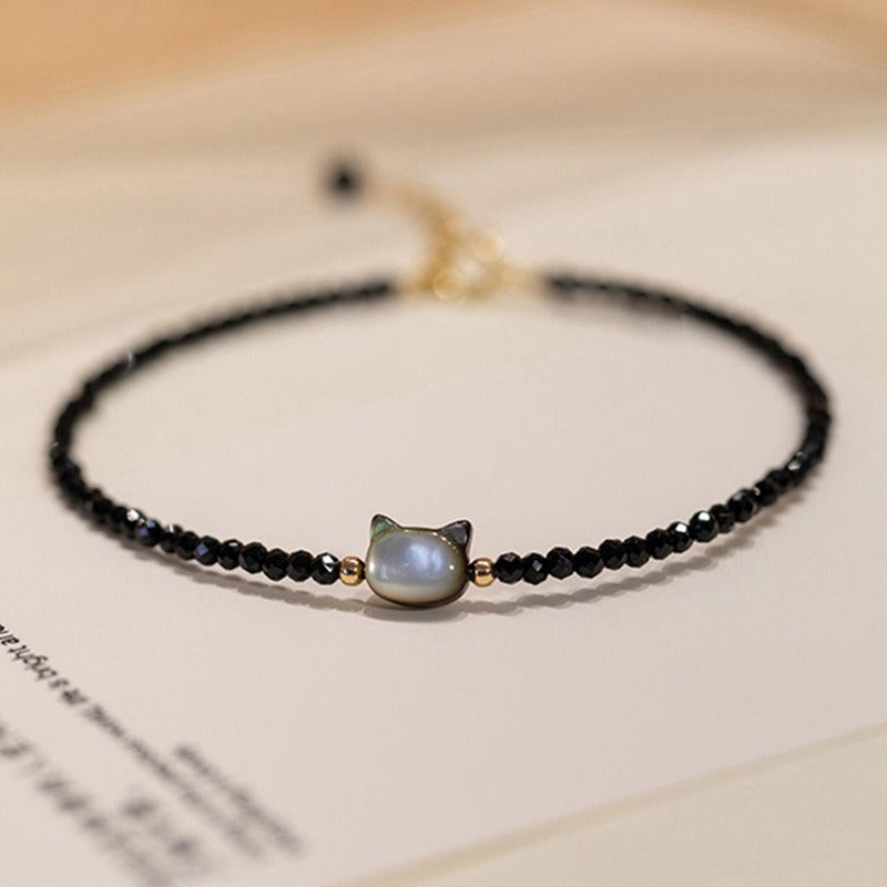Black Spinel Cat Shell Bracelet Necklace