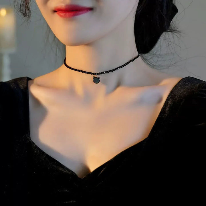 Black Spinel Cat Shell Bracelet Necklace