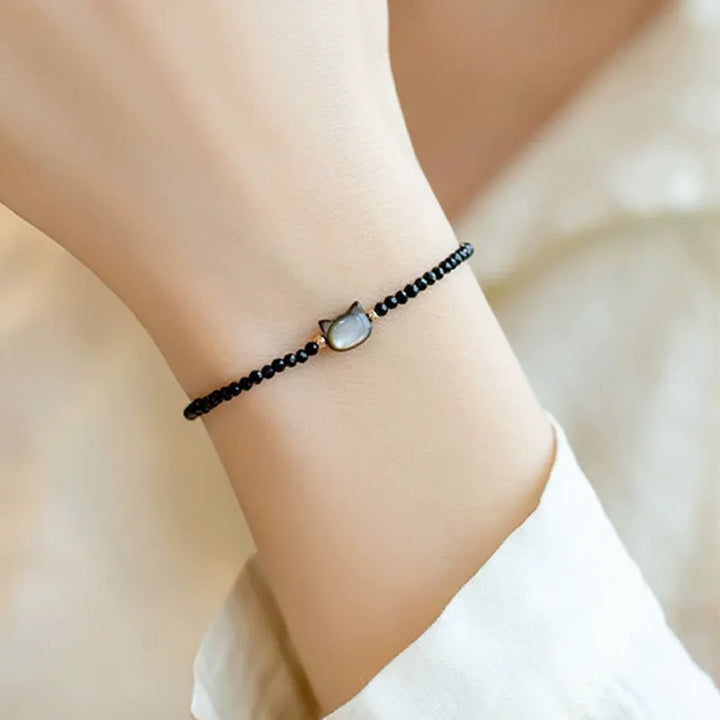 Black Spinel Cat Shell Bracelet Necklace