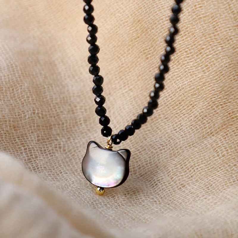 Black Spinel Cat Shell Bracelet Necklace
