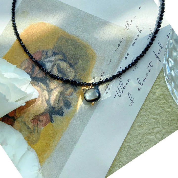 Black Spinel Cat Shell Bracelet Necklace