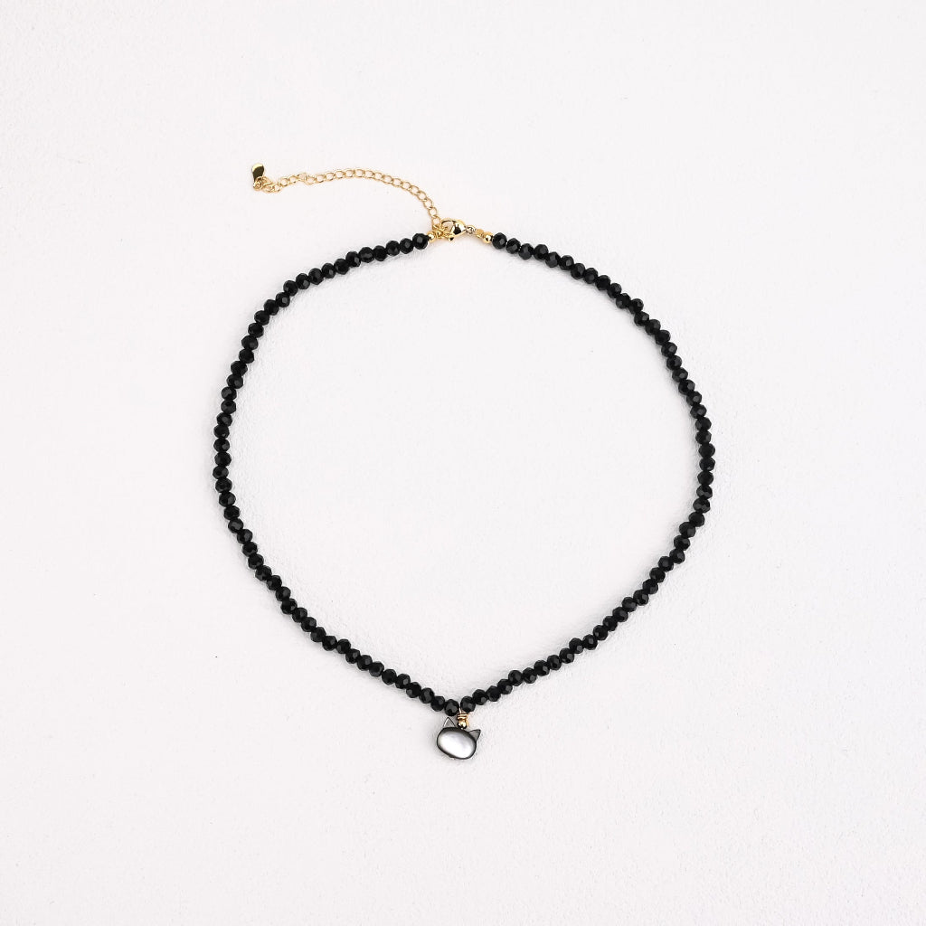 Black Spinel Cat Shell Bracelet Necklace