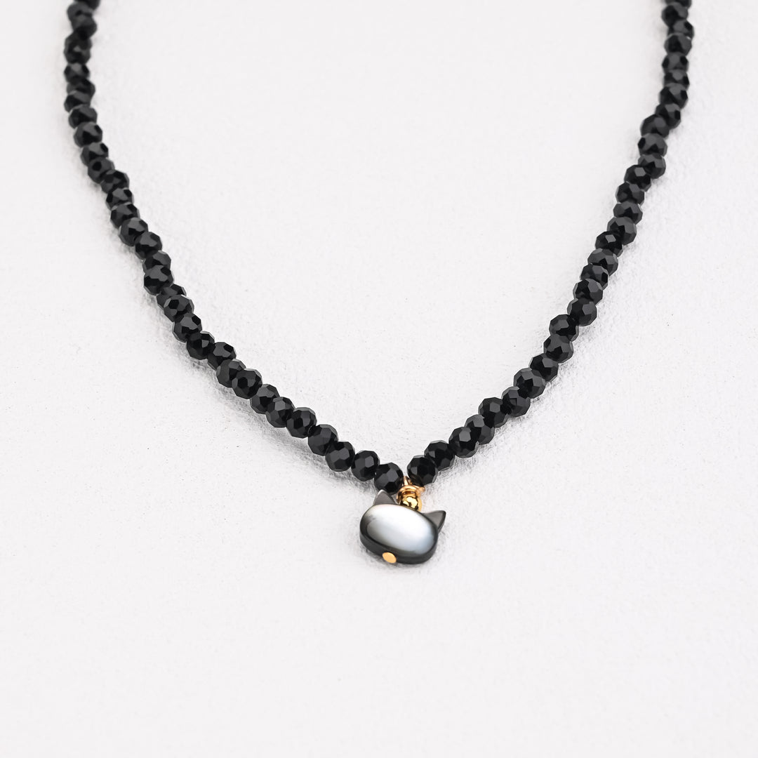 Black Spinel Cat Shell Necklace