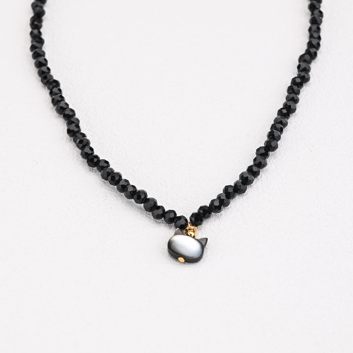 Black Spinel Cat Shell Necklace