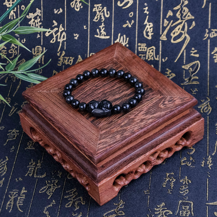 Fox Fairy Bracelet Black Obsidian Beads Lucky Protector