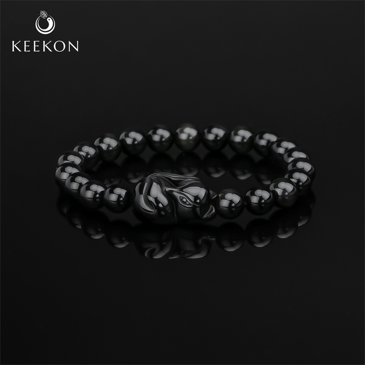 Fox Fairy Bracelet Black Obsidian Beads Lucky Protector