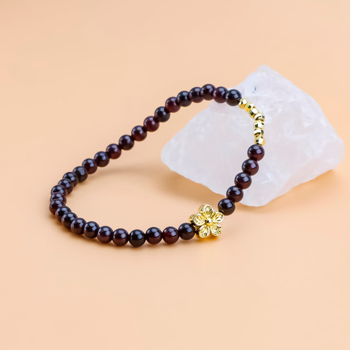 Golden Garnet Flower Bracelet
