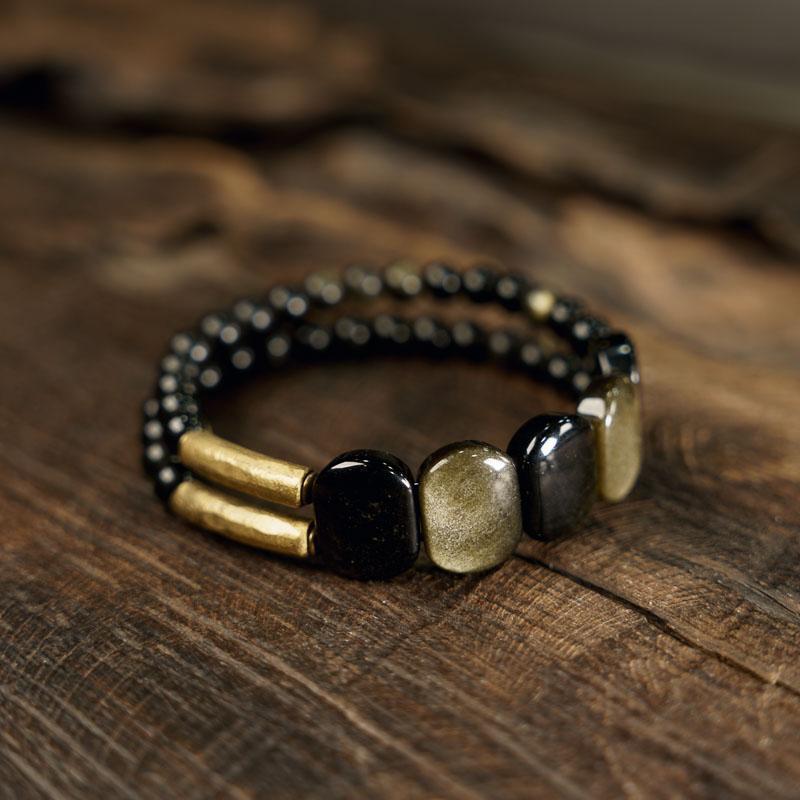 Gold Sheen Obsidian Double-Layer Strengthen Bracelet