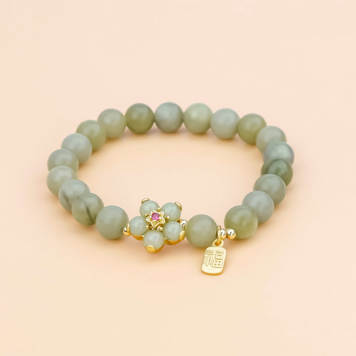 Green Jade Flower Fu Character Luck Bracelet
