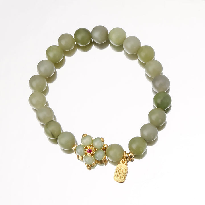 Green Jade Flower Fu Character Luck Bracelet