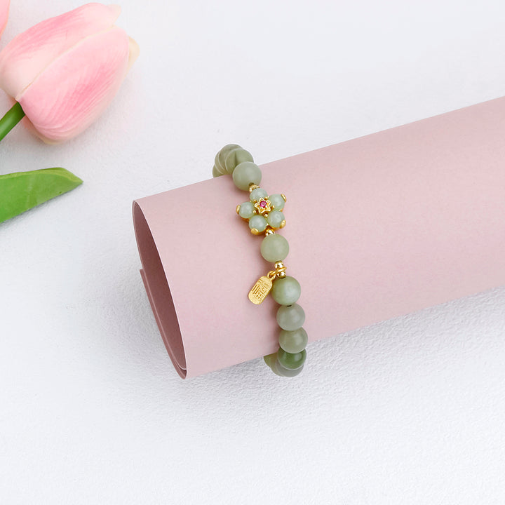 Green Jade Flower Fu Character Luck Bracelet