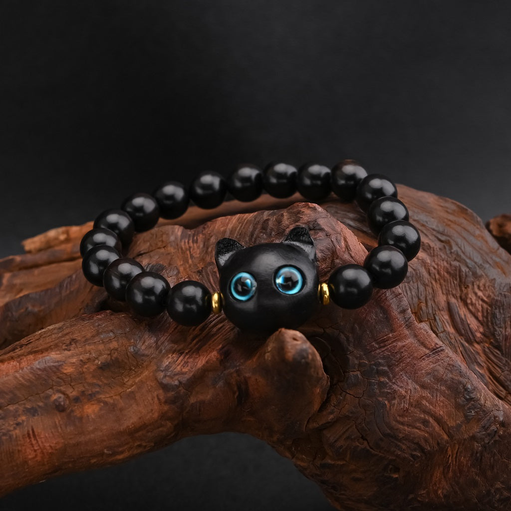 Green Sandalwood Black Ebony Cat Bracelet
