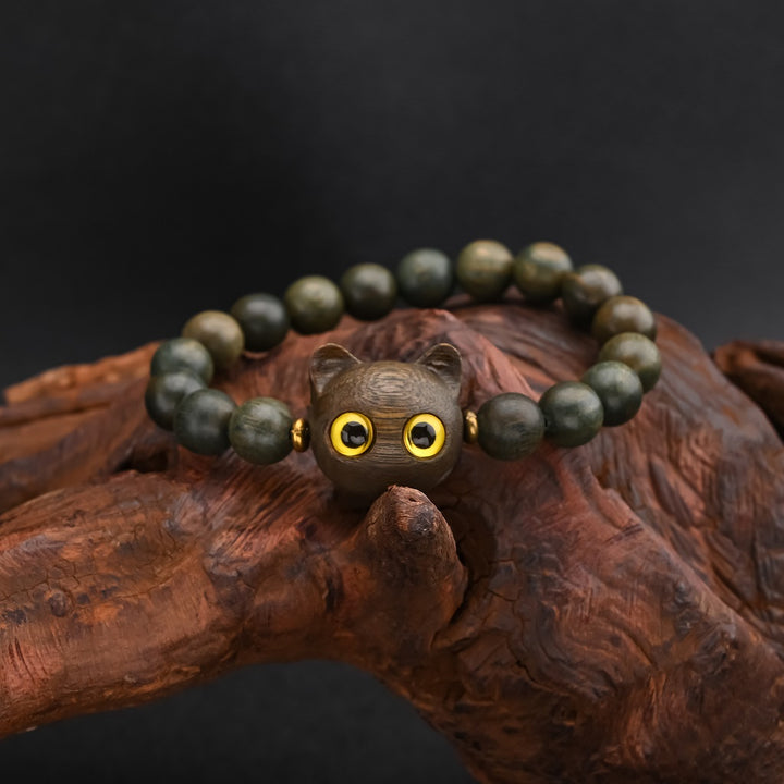 Green Sandalwood Black Ebony Cat Bracelet