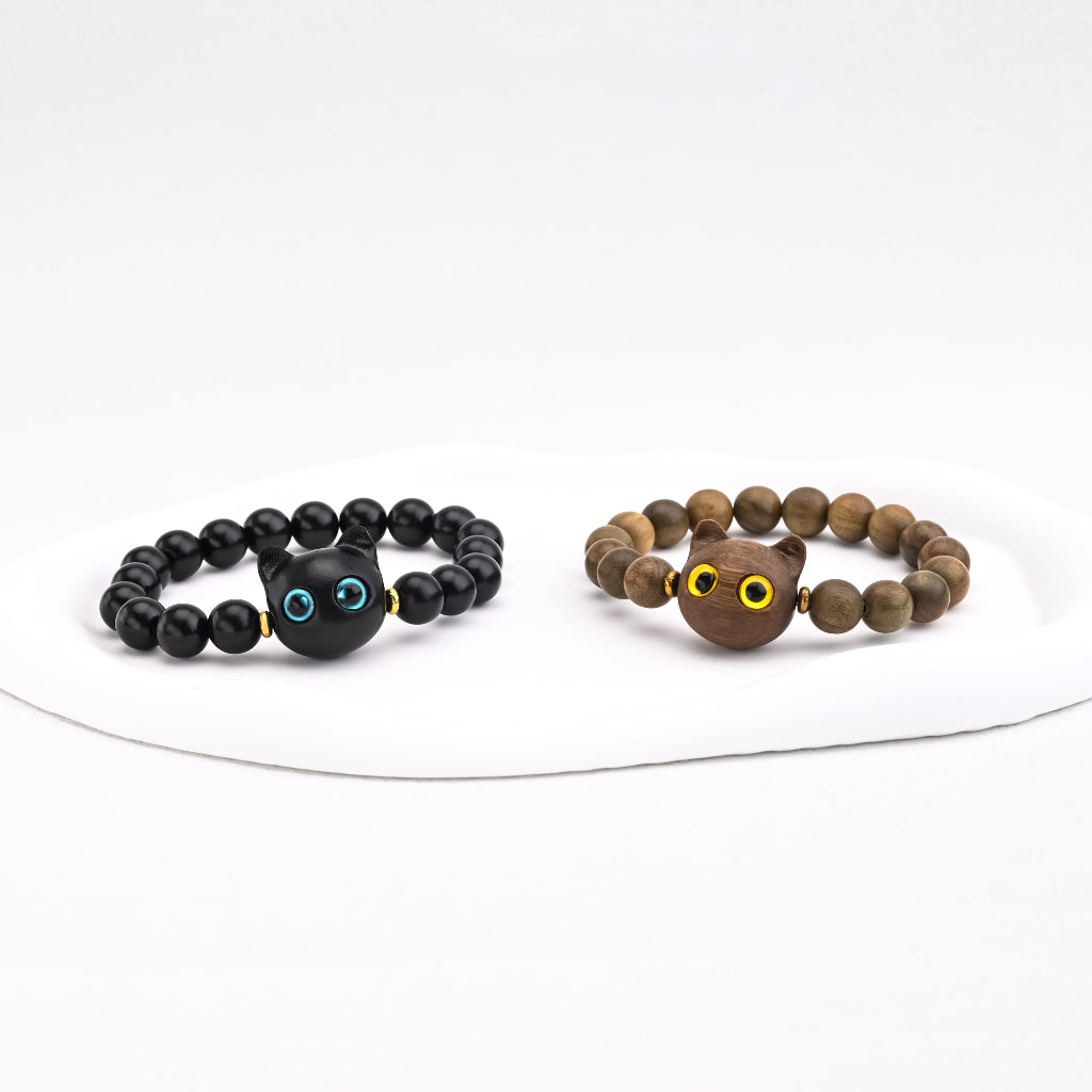 Green Sandalwood Black Ebony Cat Bracelet