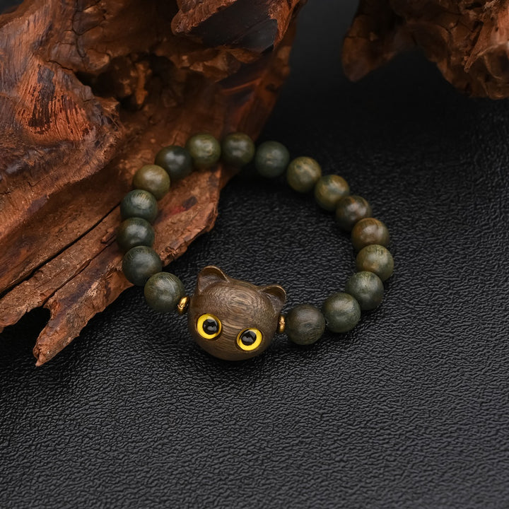 Green Sandalwood Black Ebony Cat Bracelet