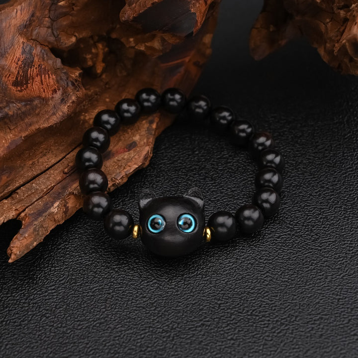 Green Sandalwood Black Ebony Cat Bracelet