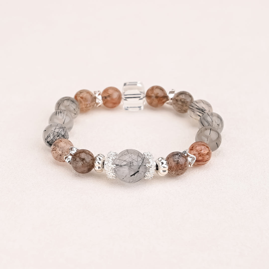 Natural Black Crystal Cube White Crystal Bracelet