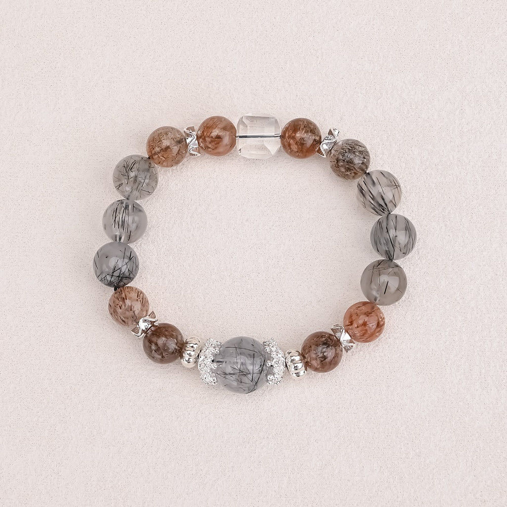 Natural Black Crystal Cube White Crystal Bracelet