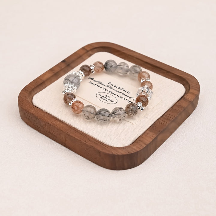 Natural Black Crystal Cube White Crystal Bracelet