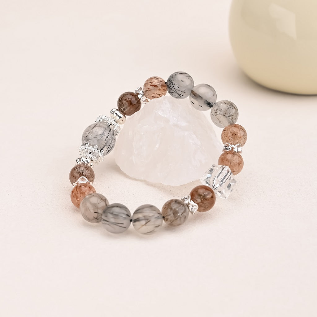 Natural Black Crystal Cube White Crystal Bracelet