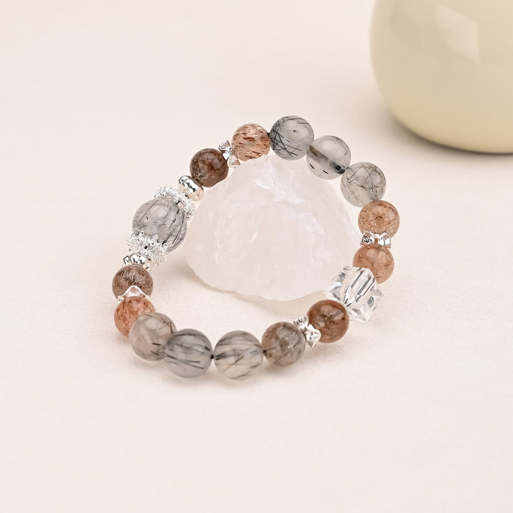 Natural Black Crystal Cube White Crystal Bracelet