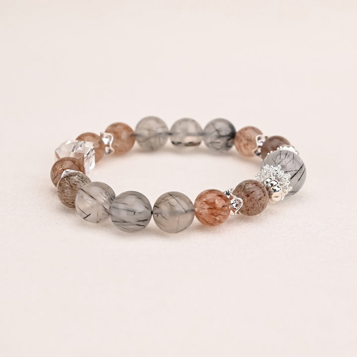 Natural Black Crystal Cube White Crystal Bracelet