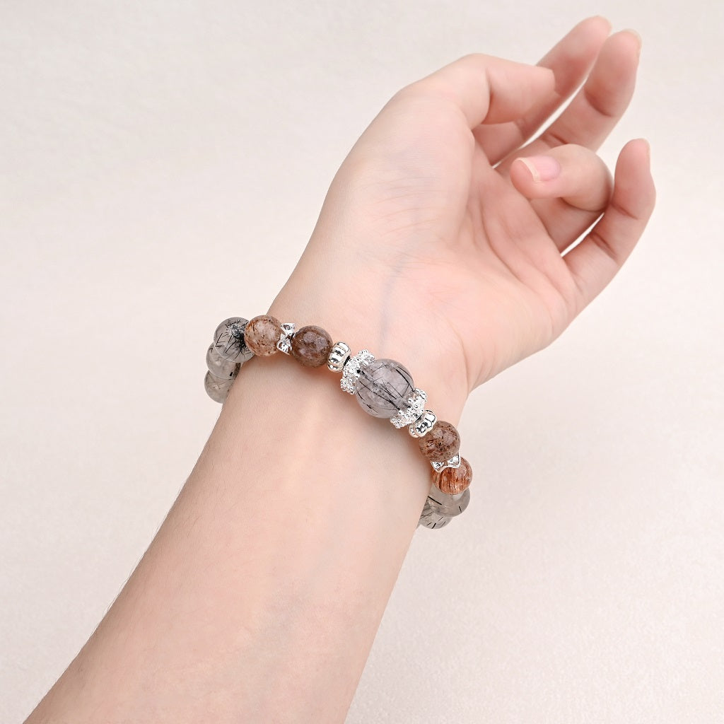 Natural Black Crystal Cube White Crystal Bracelet
