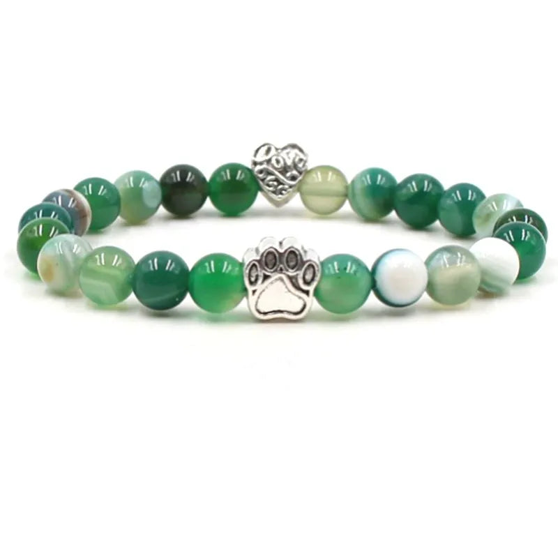 Natural Gemstones Dog/Cat Paw Bracelet Green