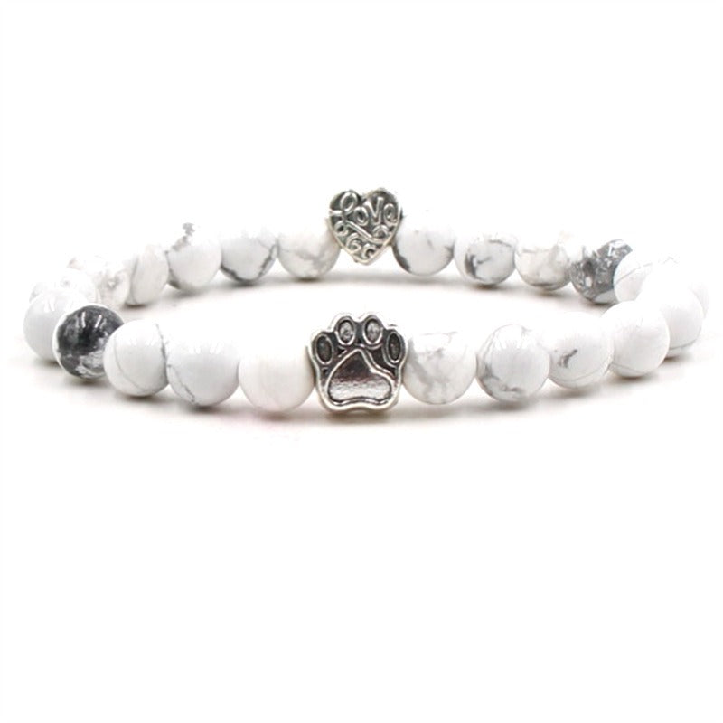 Natural Gemstones Dog/Cat Paw Bracelet White