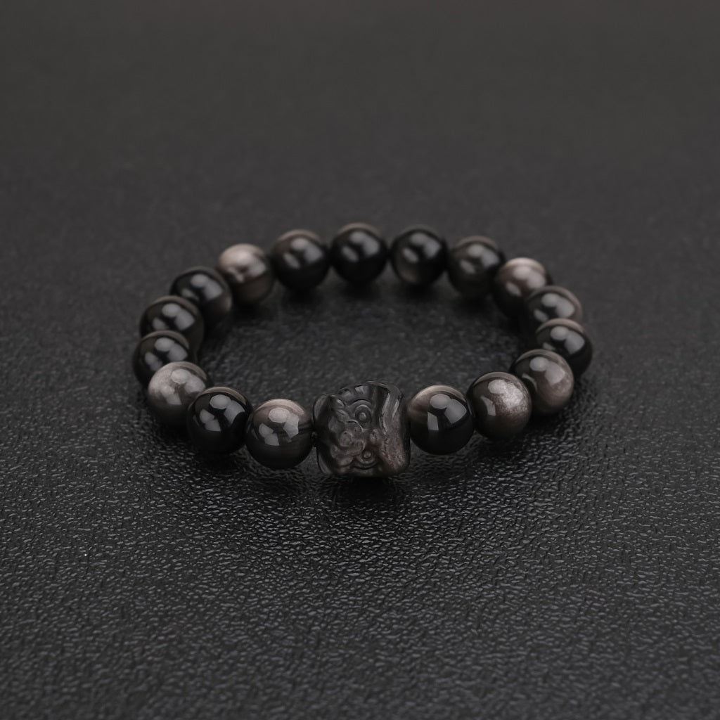 Natural Silver Sheen Obsidian Lion Bracelet