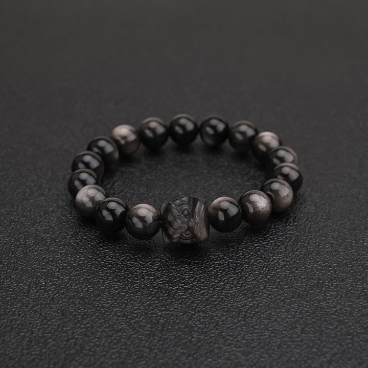 Natural Silver Sheen Obsidian Lion Bracelet