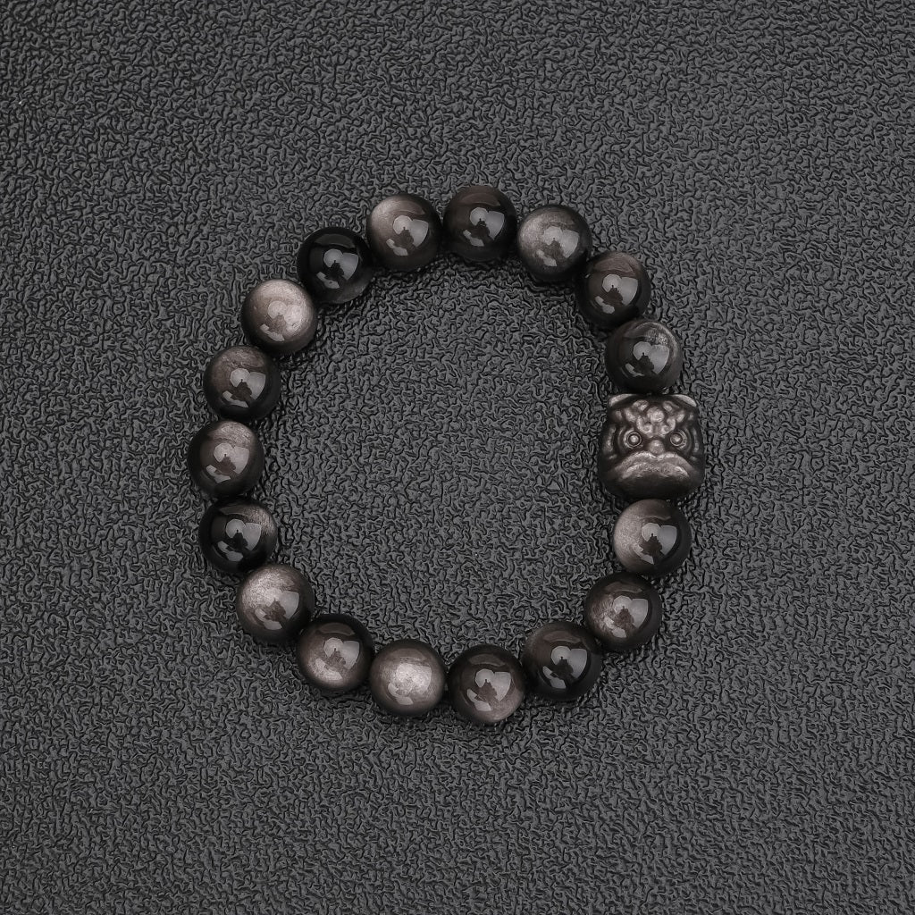 Natural Silver Sheen Obsidian Lion Bracelet
