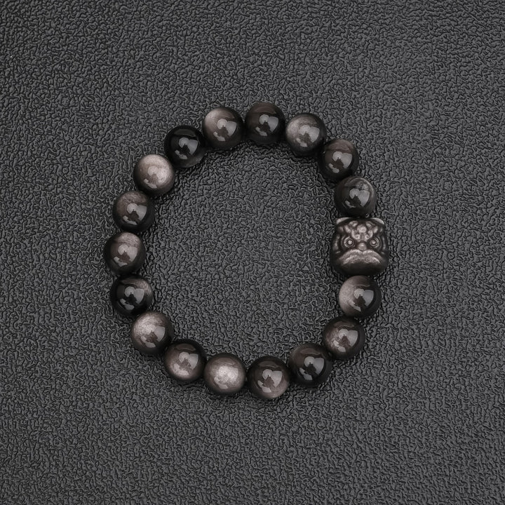 Natural Silver Sheen Obsidian Lion Bracelet