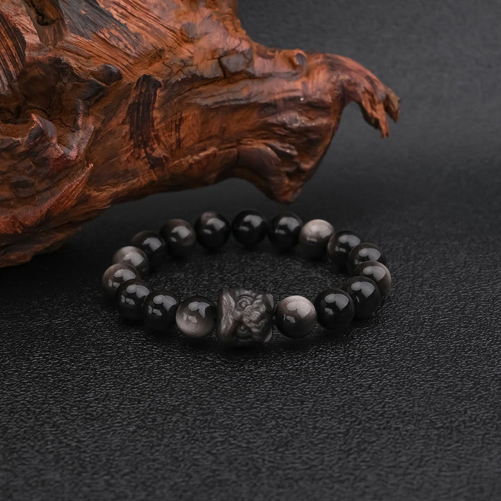 Natural Silver Sheen Obsidian Lion Bracelet