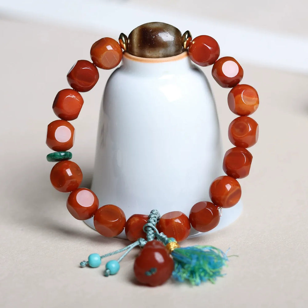 Natural South Red Agate Pixiu Dzi Bead Bracelet - Luck