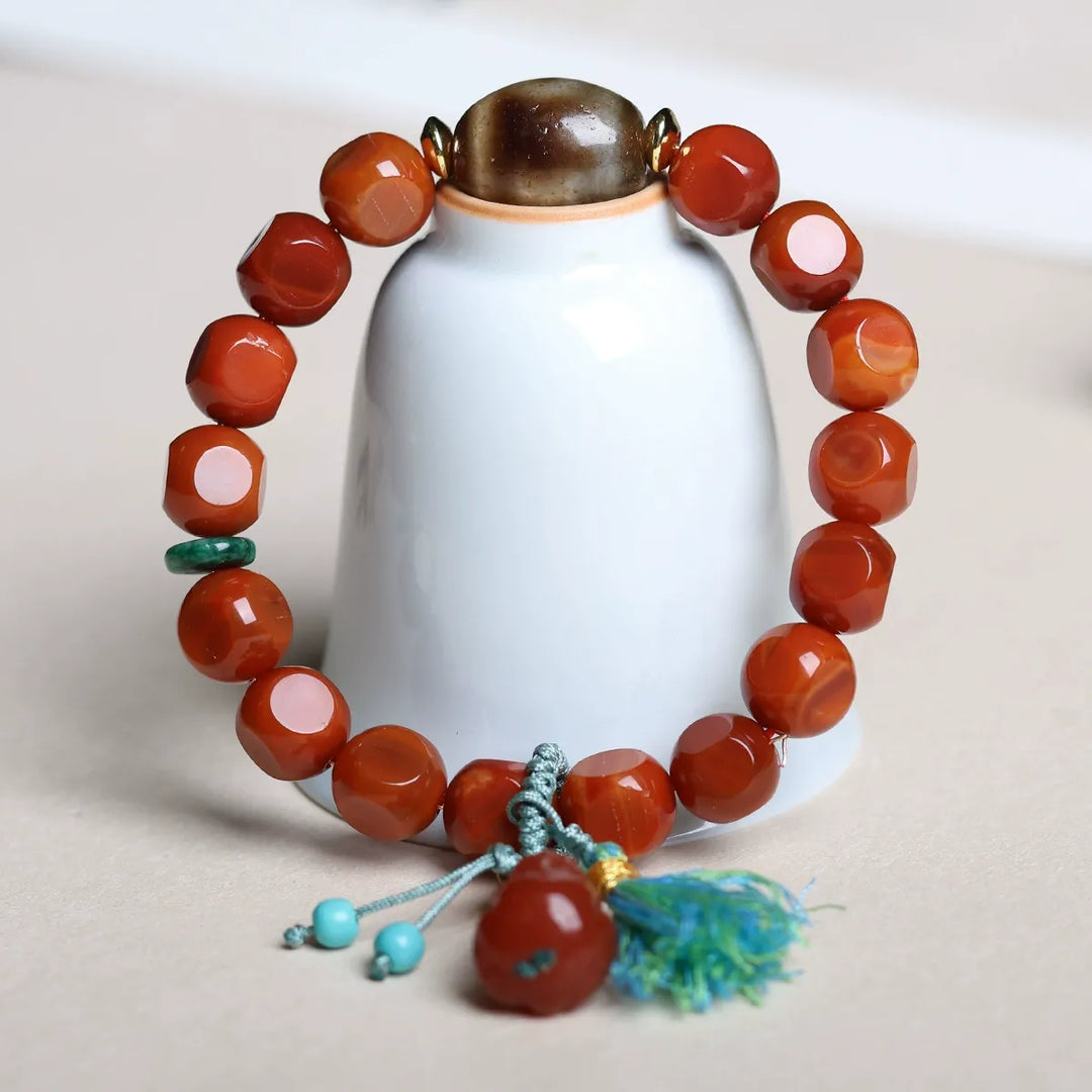 Natural South Red Agate Pixiu Dzi Bead Bracelet - Luck