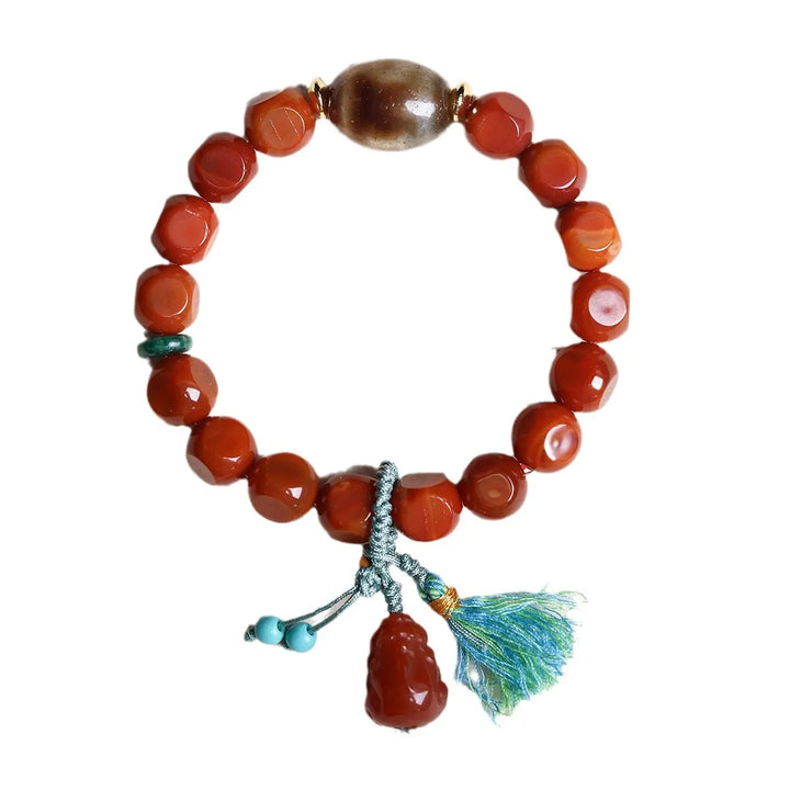 Natural South Red Agate Pixiu Dzi Bead Bracelet - Luck