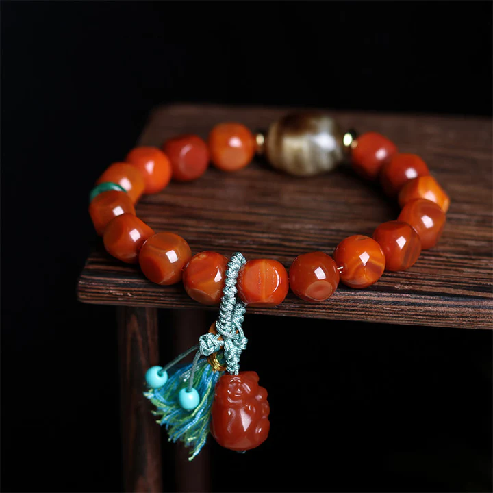 Natural South Red Agate Pixiu Dzi Bead Bracelet