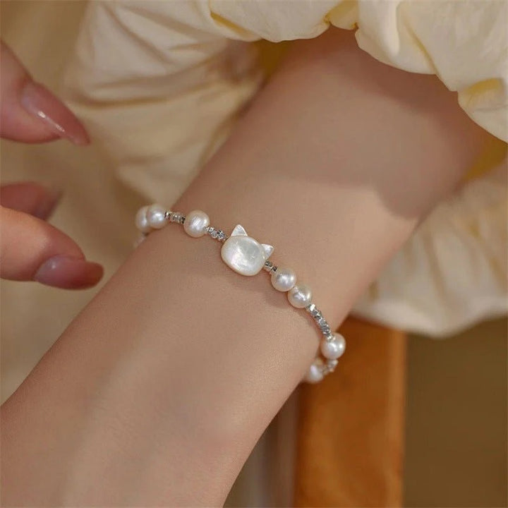 Pearl Silver Cat Bracelet