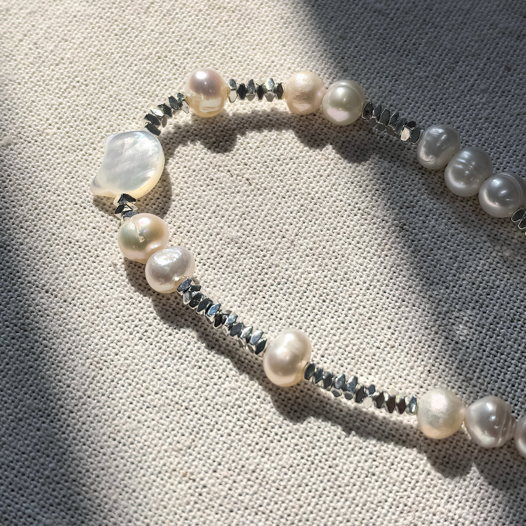 Pearl Silver Cat Bracelet