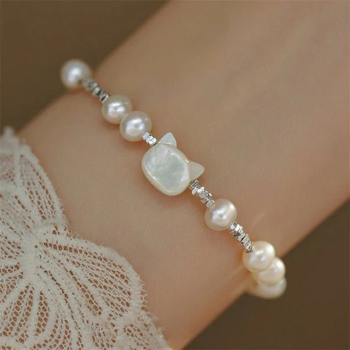 Pearl Silver Cat Bracelet