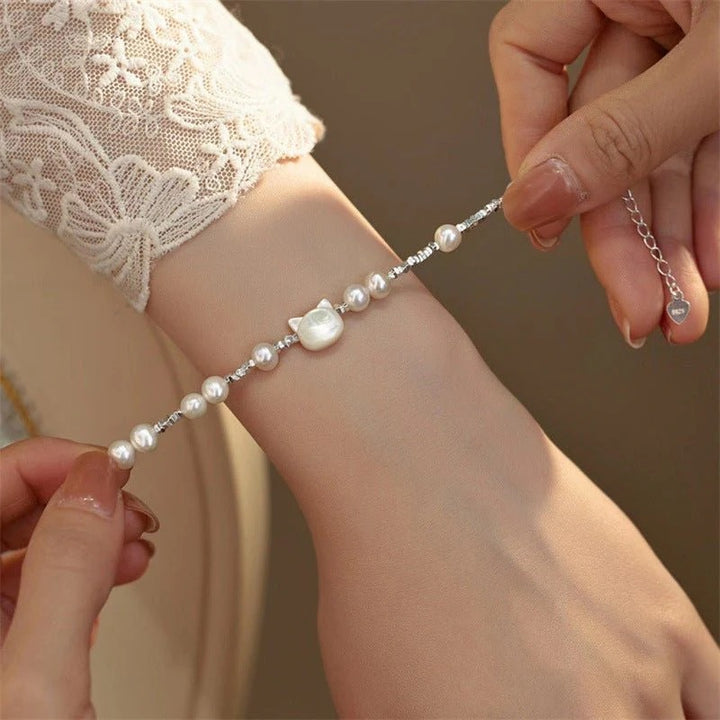Pearl Silver Cat Bracelet