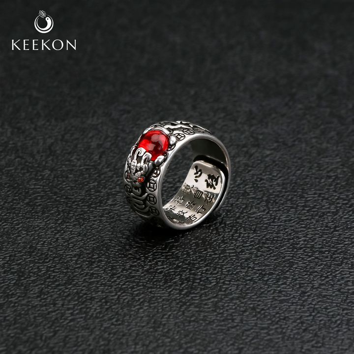 PiXiu Jin Chan Red Garnet Feng Shui Wealth Ring