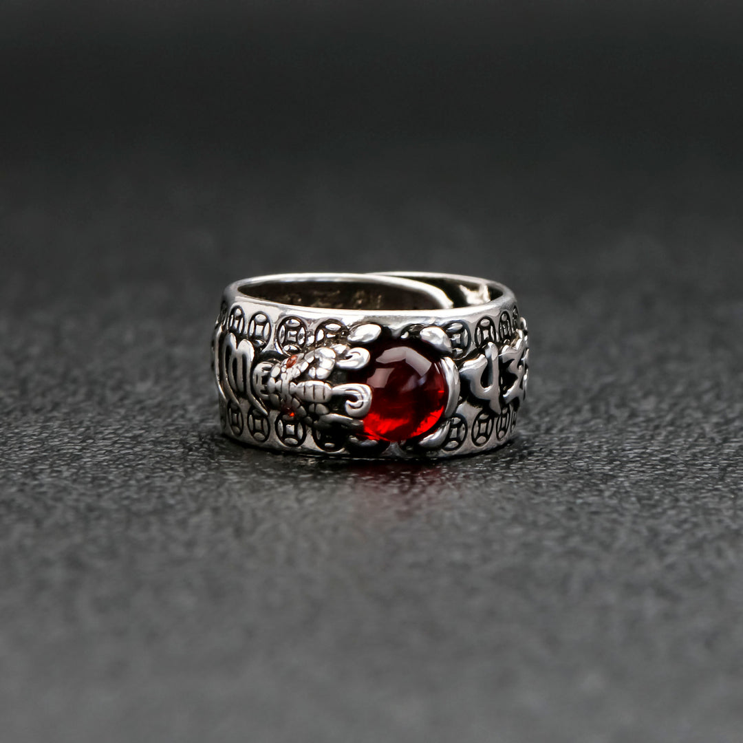 PiXiu Jin Chan Red Garnet Feng Shui Wealth Ring