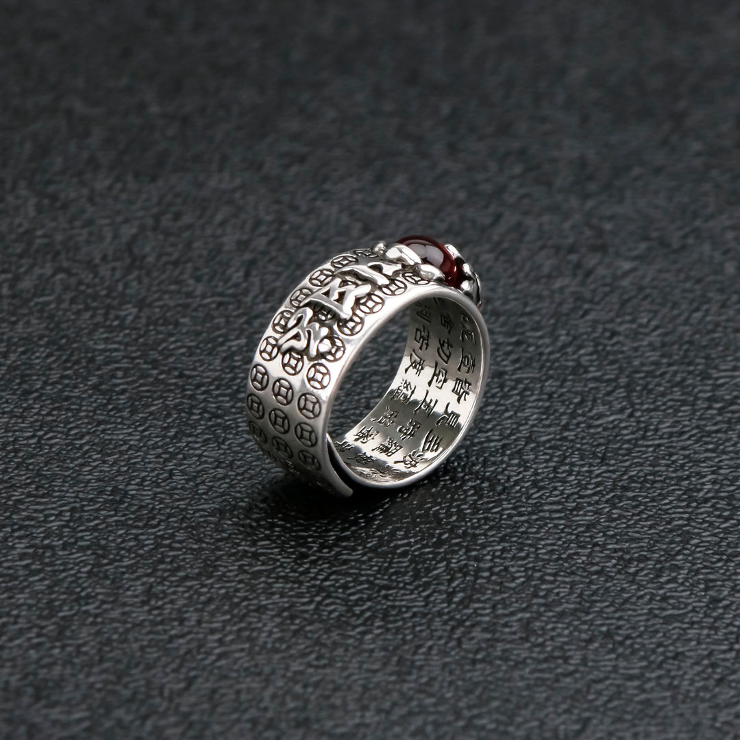 PiXiu Jin Chan Red Garnet Feng Shui Wealth Ring